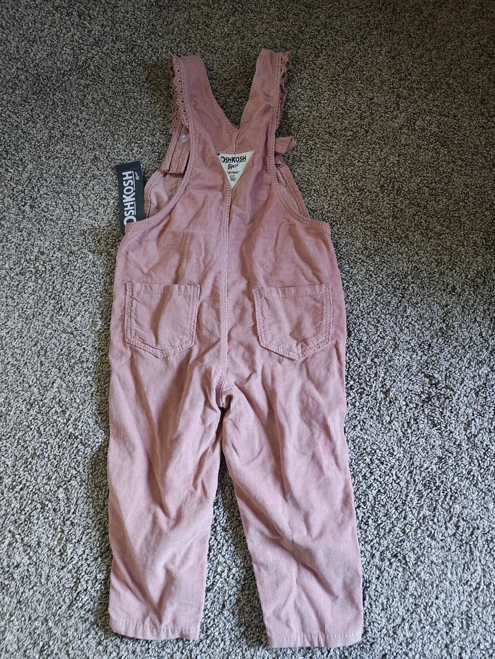 OshKosh B'gosh Corduroy Pink Toddler Lace-Trim Overalls Size 18 Mo